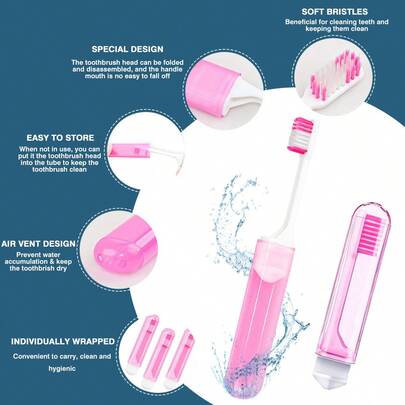 This Toothbrush Is A Travel Toothbrush, Travel Container, Foldable Travel Toothbrush, Portable Toothbrush With Brush Case, Reusable, Compact Design, Soft Bristles, Breathable Brush Sleeve To Keep Dry, And Individually Packaged. It Is Ideal For Vacations, Camping, And Travel.