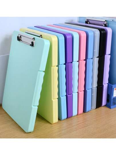 1pc/6pcs Multi-Color File Folder Storage Box, Student Multi-Color File Folder Storage Pad, Portable Writing Board, Exam Paper Multi-Function Large Capacity Storage Box With Big Paperclips, Music Sheets, Student Writing Board, Clips File Folders, Suitable For Storing Files, Music Sheets And Student Assignments, Colorful Design For Easy Thematic Categorization Office Desk Desk Office Supplies Office Accessories