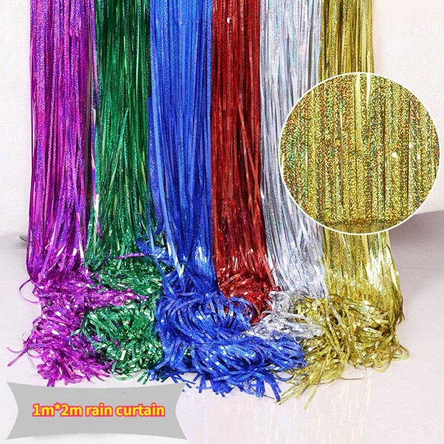 [Emballé individuellement] 1*2m/1 sac Rideau à paillettes laser pour décoration de scène, fournitures de fête, décoration de Noël, fête d'anniversaire, toile de fond de mariage, rideau de porte à franges, couleurs vives, indéfrisable