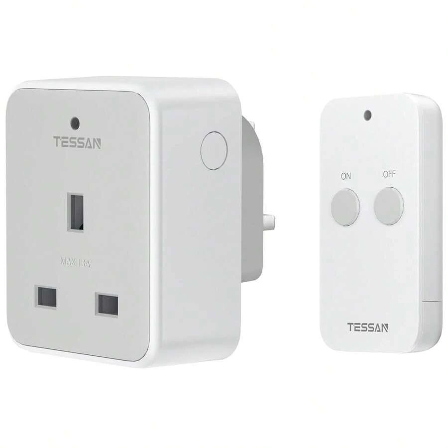 Remote Control Sockets, TESSAN Remote Control Plug Socket, Remote Socket With 30m Operating Range, Programmable Wireless Plug With Remote Control For Household Appliances, 1 Pack Socket And 1 Remote - UK Plug(220-240V) - View 1