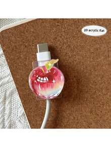 2D Acrylic FLAT 2pcs Colorful Red Apple Data Cable Protection Case, Anti-Damage, Type-C Mobile Phone Data Cable Protector, Beautiful And Durable Protection Case - Multicolor - View 4