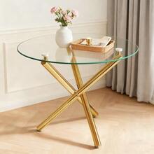 Round Dining Table With Tempered Glass Top And Gold Legs, Coffee Table, Modern And Minimalist Dining Table, 80 * 80 * 76 Cm - Gold - View 4