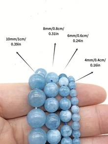 1串天然蓝海蓝玉石散珠，可用于DIY各种手链和首饰，尺寸：4、6、8、10毫米 - 淺藍色 - 查看 4