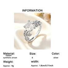 1 chiếc nhẫn đính hôn nữ thanh lịch, tinh tế, hình tròn, đính đá Cubic Zirconia tổng hợp, thích hợp làm quà tặng sinh nhật, quà tặng ngày lễ, quà tặng Ngày Valentine và phụ kiện mùa hè. Phù hợp để đeo hàng ngày. - Bạc - Xem 6