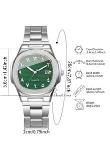 1pc Men's Fashion Minimalist Square Dial Calendar Stainless Steel Quartz Wrist Watch, Business Style (Watch Box Not Included) - Silver - View 5