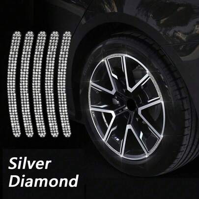 5pcs Shiny Rhinestone Crystal Car Tire Wheel Rim Stickers, Car Wheel Decoration Stickers, Women's Car Accessories