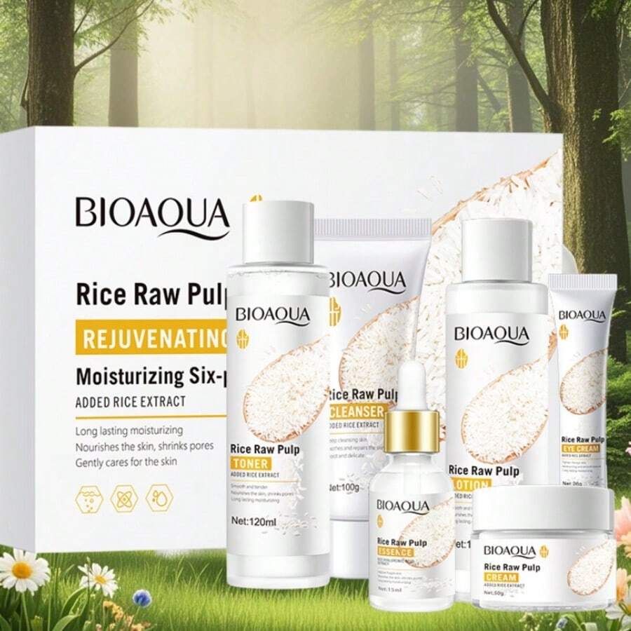 6PCS BIOAOUA Rice Facial Skin Care Set | Women's Facial Skin Care Set | Cleanser Hydration Eye Cream Face Cream Complete Skin Care Set Hydrating, Moisturizing, Healthy Skin Great Gift For Holidays - Collagen - 查看 1