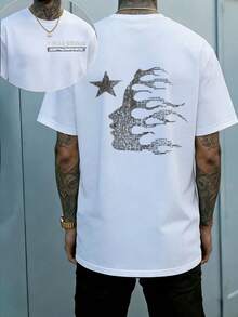 Hellstars Textured Fire Hair Star Sports Vintage T-Shirt Double Sided Printed (220g 100% Cotton T-Shirt),Summer Clothes, Men's Tops, Casual And Comfortable, Fashionable Graphic Tee, Unisex Style - White - View 1