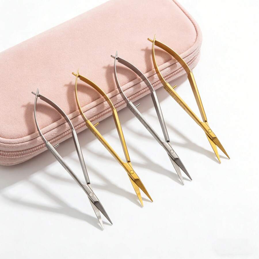 1pc Professional Stainless Steel Spring Action Eyebrow Scissors Precision Facial Hair Trimmer Cuticle Nipper Ergonomic Makeup Grooming Beauty Tool - Multicolor - View 1