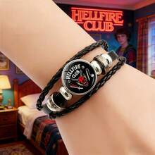 1件 2026年最畅销美剧《怪奇物语》主题手链：地狱火俱乐部手工编织真皮手链 | 生日派对伴侣礼物首选，精致美观，小众设计，黑色百搭手链，学生派对经济实惠好物 - 彩色 - 查看 6