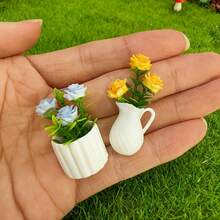 迷你逼真盆栽花卉模型，微景观装饰材料，指尖大小摆件，爱好收藏礼品 - 彩色 - 查看 4