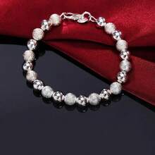 925 Silver Plated Smooth Matte Beaded Chain Bracelet Fashion Charm Wedding Party For Women Jewelry Gifts - Silver - View 2