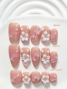 10件套温柔优雅亚克力美甲套装，包含3D极光蝴蝶美甲装饰、手工制作的白色五瓣小珍珠花、柔和的粉色和白色笔触细节，附赠美甲工具（1个果冻贴+1个指甲锉），适用于方形、短方形和杏仁形指甲，是春夏日常、派对、拍照、通勤的理想之选。 - 彩色 - 查看 1