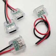 5/10 piezas Adaptador plano transparente iluminado de Tipo-C de 2 pines USB, con indicador luminoso verde, conector hembra a macho USB, cable de cobre chapado en estaño rojo y negro que soporta una corriente de 3A, adecuado para proyectos de manualidades DIY - transparente - Ver 8