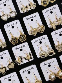 8对/套 精致时尚优雅迷人水钻水滴耳环 男女通用 蝴蝶花朵爱心星星几何形状 随机款式 浪漫约会求婚礼物 日常佩戴饰品 - 8對滴油水鑽掛墜耳環 - 查看 7