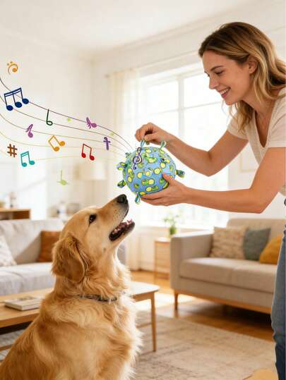 1个5.9英寸/15厘米高品质印花彩色丝带摇铃，发出清脆的声音，耐啃咬，适合狗狗磨牙、训练、室内/室外玩耍，可用作狗狗磨牙玩具，让它们忙起来，也是情人节送给宠物的绝佳礼物。