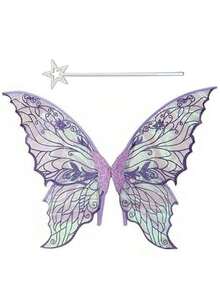 Adult Costume Of Fairy Wings, Shiny And Transparent Wings, Butterfly Fairy Halloween Outfit, Angel Wings, Elf Wings (With Wings And Star Wand) - Multicolor - View 17