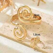 1 Set/2pcs Exaggerated Fashion Creative Design Elegant Metal Smooth Spiral Asymmetric Bracelet + Ring Jewelry Set, Suitable For Women's Daily Versatile Wear - Yellow Gold - View 2