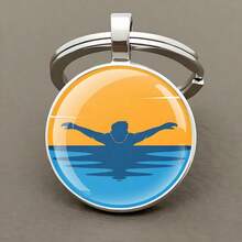 Medvang 游泳爱好者钥匙扣 游泳俱乐部礼品 批发 可爱卡通游泳图案玻璃钥匙扣 - 復古銀色 - 查看 7