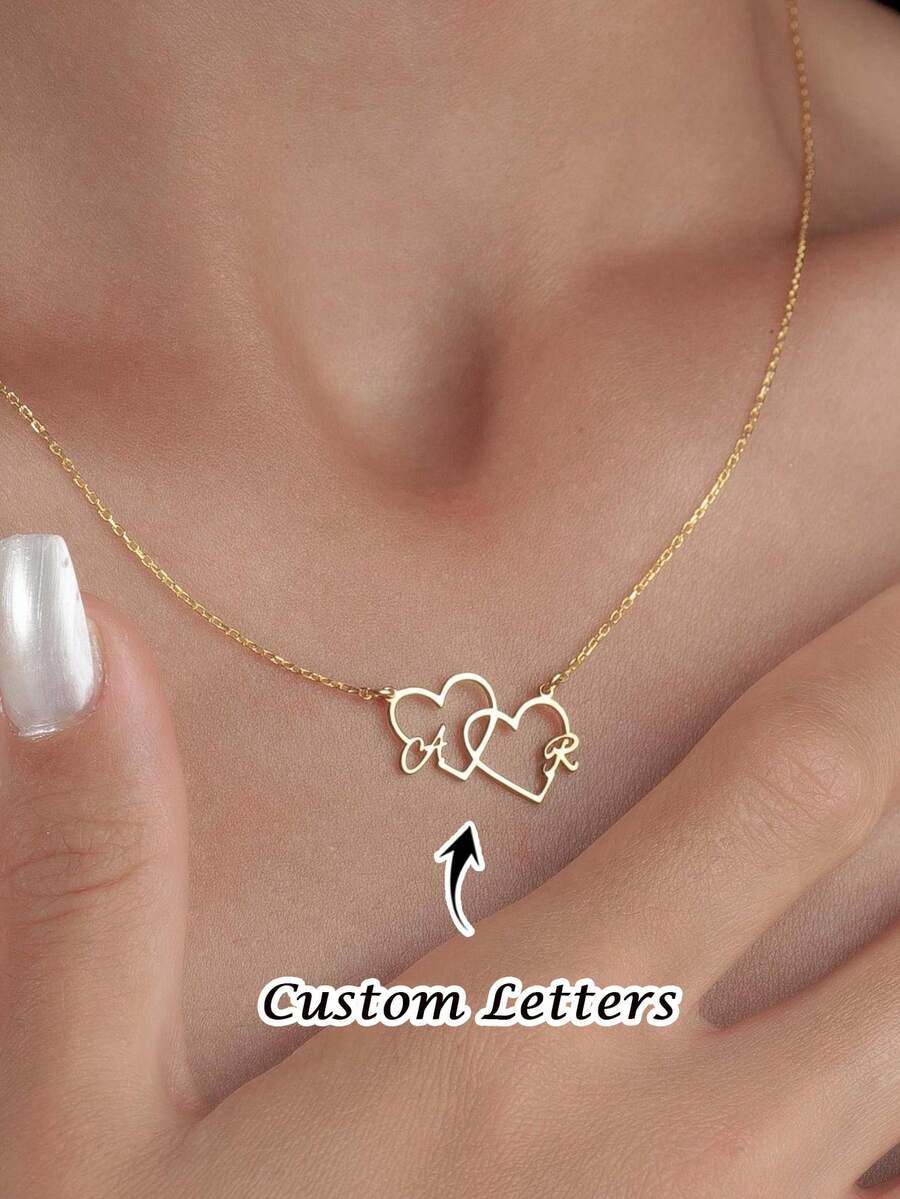 1 chiếc dây chuyền chữ cái hình trái tim đôi tùy chỉnh, dây chuyền thép không gỉ, chữ cái có thể tùy chỉnh, trang sức cặp đôi cá nhân hóa, dây chuyền chữ cái tùy chỉnh, dây chuyền cưới, dây chuyền đính hôn, quà tặng tùy chỉnh, quà tặng chữ cái cá nhân hóa, quà tặng ngày Valentine, quà tặng Ramadan, quà tặng ngày của Mẹ, quà tặng sinh nhật, quà tặng kỷ niệm, quà tặng lễ hội âm nhạc, quà tặng cá nhân hóa