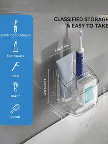 1pc Transparent Toothbrush Holder, Wall-Mounted No Drilling Bathroom Storage Rack, Creative Holder For Toothbrush, Comb, Razor, Bathroom Decor - Multicolor - View 2