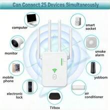 YAIUZGOO WiFi信号扩展器/中继器，300Mbps 2.4G单频无线宽带/Wi-Fi扩展器，4天线无线信号增强器，一键设置，即插即用 - 美規A型插(110-127V) - 查看 5