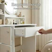White Vanity Desk With LED Light Mirror, Makeup Table With Drawer & Storage Shelves, Multifunctional Bedroom Dresser, Perfect Gift For Women & Girls - White - View 8