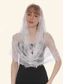 1条女士纯色黑白镂空蕾丝围巾，新款时尚优雅披肩，百搭围巾，适合春、夏、秋季佩戴 - 彩色 - 查看 6