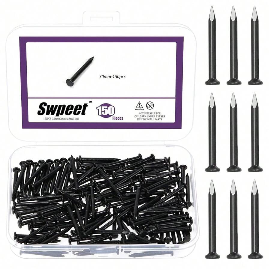 150Pcs 1-1/4\ Black Hardware Nails Assortment Kit, Steel Nail, 2.8x30mm Galvanized Nails, Small Nails, Finishing Nails, Wall Nails, Wood Nails, Nails For Concrete Brick - 30毫米 - 查看 1
