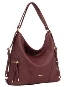 New Large Women's Handbag, Casual And Relaxed Style, Multifunctional, With Single/Double Or Crossbody Strap, Three Uses In One Large-Capacity Travel Bag. - 酒紅色 - 查看 1