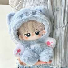 20厘米毛绒可爱动物蓝色小猫娃娃服装系列连帽连体衣娃娃冬季服装 - 彩色 - 查看 3