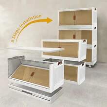 Large Stackable Storage Box With Lid And Wheels, Folding Storage Box, Plastic With Door, Suitable For Wardrobes, Homes And Offices, Can Store Clothes, Snacks, Toys And Books - White Four-layer - View 8