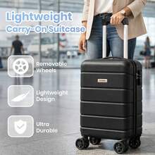 Carry-On Luggage Lightweight ABS Hard Shell Cabin Suitcase With Removable Wheels 16 Inch Travel Trolley Case-Black - Black - View 2