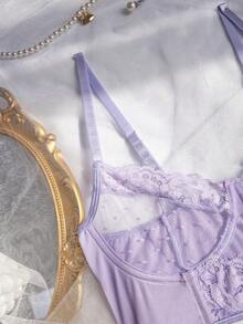 3pcs Lavender Lace Women's Lingerie Set - Mauve Purple - View 5