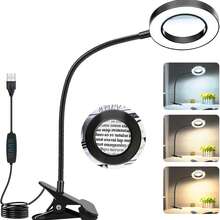 1pc 5x Magnifying Glass With Light And Clip, Flexible Gooseneck Tube, Clip On Desk Lamp, Adjustable Lighting Magnifying Glass, 10 Levels Of Brightness And 3 Color Temperature Modes, Portable Desk Lamp, USB Power Supply, Suitable For Handicrafts, Painting, Sewing, Reading And Fine Work - USB - View 2