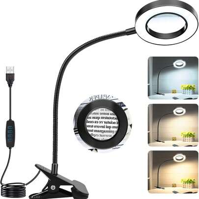 1pc 5x Magnifying Glass With Light And Clip, Flexible Gooseneck Tube, Clip On Desk Lamp, Adjustable Lighting Magnifying Glass, 10 Levels Of Brightness And 3 Color Temperature Modes, Portable Desk Lamp, USB Power Supply, Suitable For Handicrafts, Painting, Sewing, Reading And Fine Work