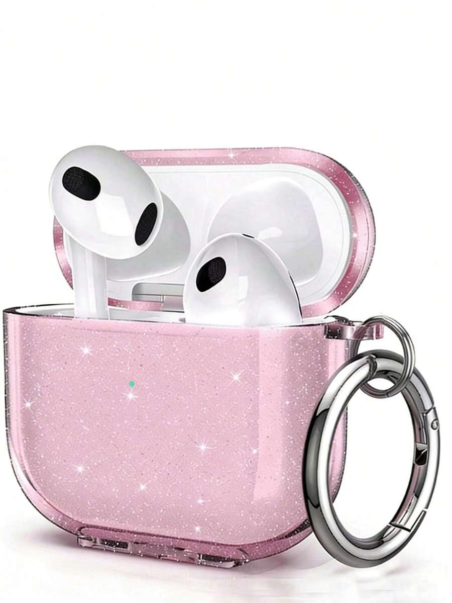 Glitter Earphone Case Suitable For 4 Pro 3, 3, 2/1, Transparent Bluetooth Earphone Case, Soft Earphone Cover, Can Stand - Pink - View 1