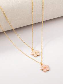 2pcs Sweet Fashion Versatile Five-Leaf Flower Pendant Women Clavicle Chain Necklace Suitable For Party Dating Beach Vacation And Daily Wear - Multicolor - View 2