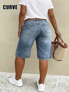 Shorts vaqueros Bermuda de talla grande de estilo vintage casual para mujer - Azul lavado medio - Ver 2