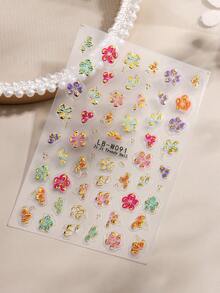 2片彩色3D立体花卉美甲贴纸，金色闪光不对称造型自粘塑料美甲贴花，半哑光表面，植物主题，无异味，一次性使用，适用于玻璃表面 - 彩色 - 查看 5