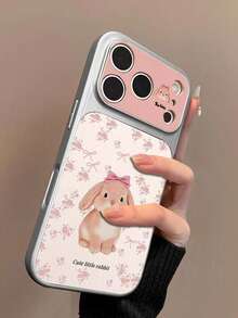 New Fashionable Cute Electroplated Matte Frame Cartoon Bow Flower Rabbit Phone Case, Suitable For IPhone 17 Pro Max, 17 Pro, 17 Air, 16, 15, 14 Plus, 13, 12 Pro Max, 11, Luxury Shiny Protective Soft Phone Cover - Pink - View 1