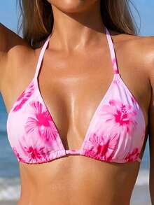 Women's Summer Beach Vacation Random Floral Print Halter Tie Back Sexy Bikini 3-Piece Set - Multicolor - View 4