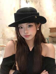 1件法式黑色女帽，秋冬復古時尚帽，可顯臉小，捲邊水桶帽，戶外多用途，適合送給老師或朋友作為生日或開學季禮物 - 彩色 - 查看 6