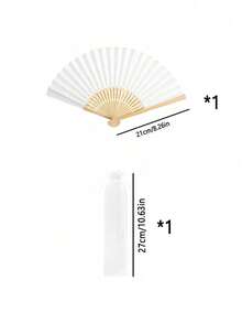 Elegant Folding Hand Fan Set, Includes Thank You Card And Gift Bag, Bride's Bamboo Hand Fan, Suitable As Bridesmaid Gift And Wedding Decor, Perfect For Parties, Events And Summer Accessories - White - View 8