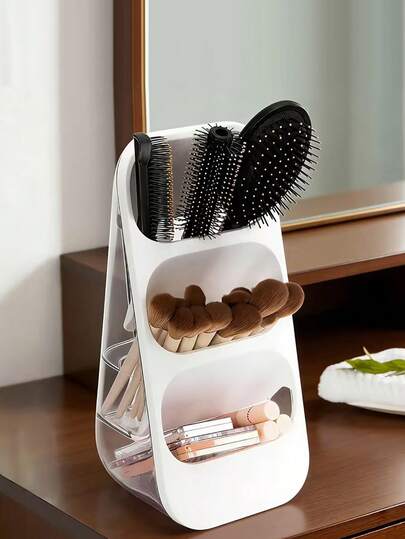 1pc Cosmetic Storage Box - Organizer Rack, Large Capacity Countertop Storage Rack, Suitable For Vanity, Bathroom, Bedroom And Office Desk, Easy To Store Skincare, Makeup Brushes, Eyebrow Pencils, Lipsticks, Tiered Design With Spatial Aesthetics