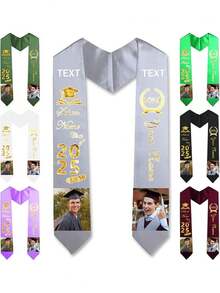 1PC Personalized Graduation Stoles, Custom Name & Photo Graduation Sash, Class Of 2026 Graduation Gifts - 62"X4.5" - Grey - View 2