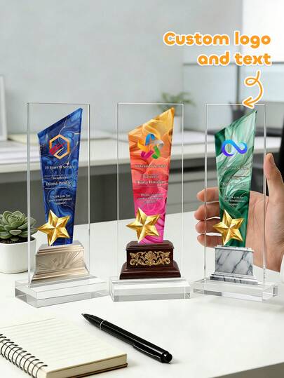1 pieza Placa conmemorativa de acrílico personalizada, con logotipo y texto personalizados. Trofeo de acrílico personalizable para actividades, placa conmemorativa con logotipo ideal para regalos de apreciación a empleados. Trofeo de reconocimiento corporativo personalizado, placa conmemorativa para jubilación o apreciación a personal y gerencia