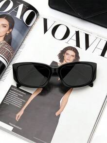 Gafas de sol de mujer con marco negro, protección UV, estilo de playa de verano - Negro - Ver 4