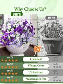 Outdoor Artificial Flower Bouquet, Realistic Outdoor Fake Flowers, UV-Resistant Silk Trumpet Flowers, Outdoor Garden Fake Flower Mix In Purple - Multicolor - View 2