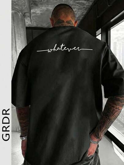  GRDR Men's Casual Retro Letter Print Round Neck Short Sleeve T-Shirt, Comfortable & Fashionable